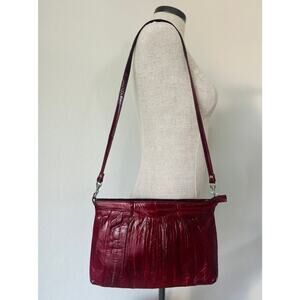 Vintage 90s Genuine Eel Skin Burgundy Clutch Purse "Leather of the Sea"